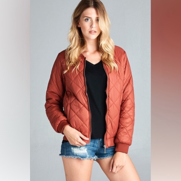 Jackets & Blazers - Rusted Pink Quilted Bomber Jacket